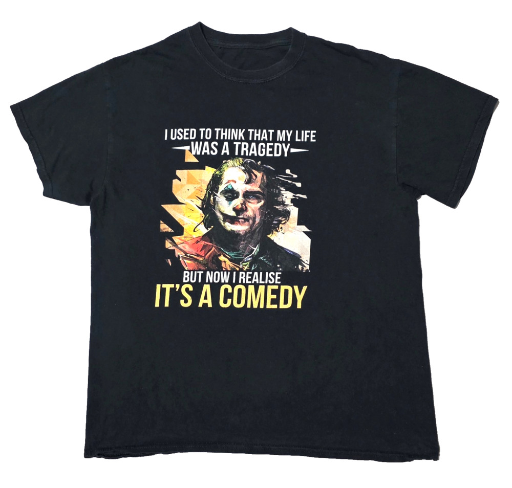 Joker Movie T Shirt Black Graphic Tee "Life Is A Comedy" Men's Size Medium
